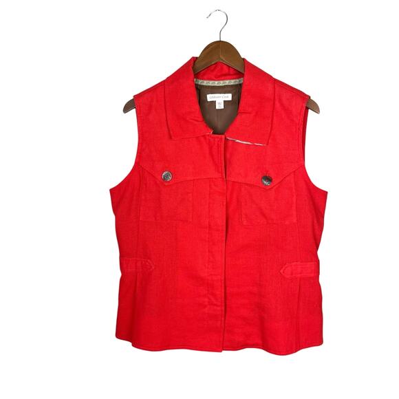 Coldwater Creek Bright Red Sleeveless Collared Button Front Woven Layering Vest - Picture 8 of 11